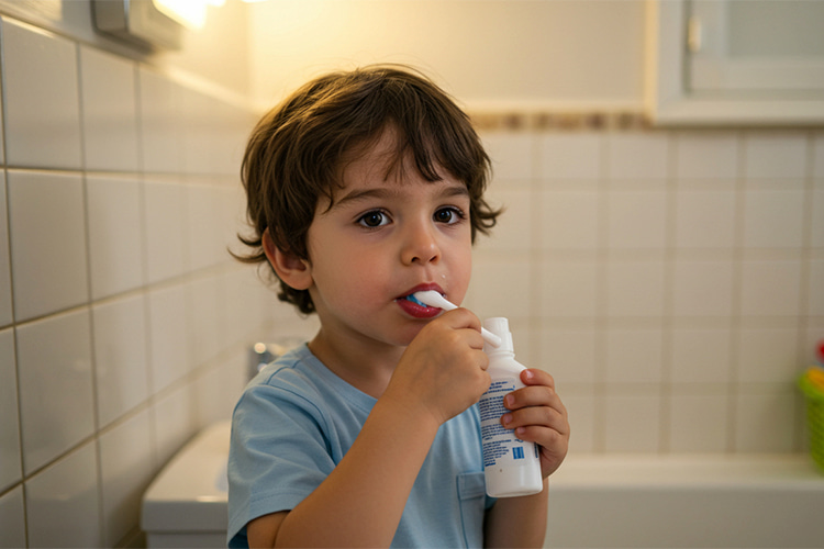 Child is brushing teeth with toothpaste, highlighting Children’s Dental Care.