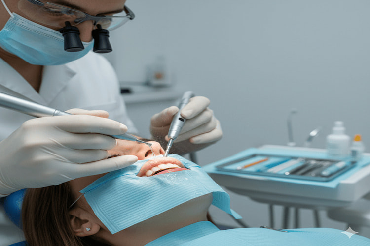 doctor is Shaping and Reducing Enamel