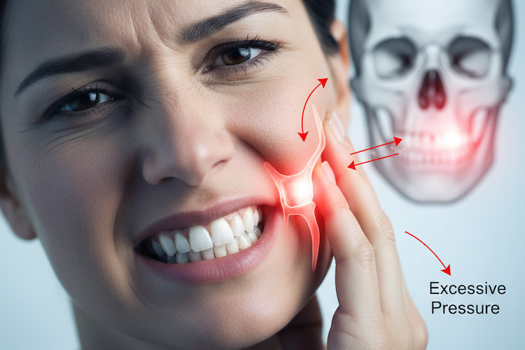 a photo showing how excessive pressure can lead to TMJ disorders