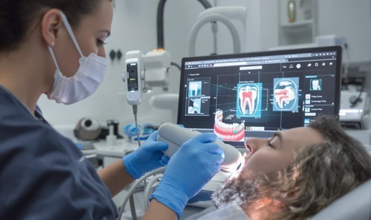 an experienced dentist using technology