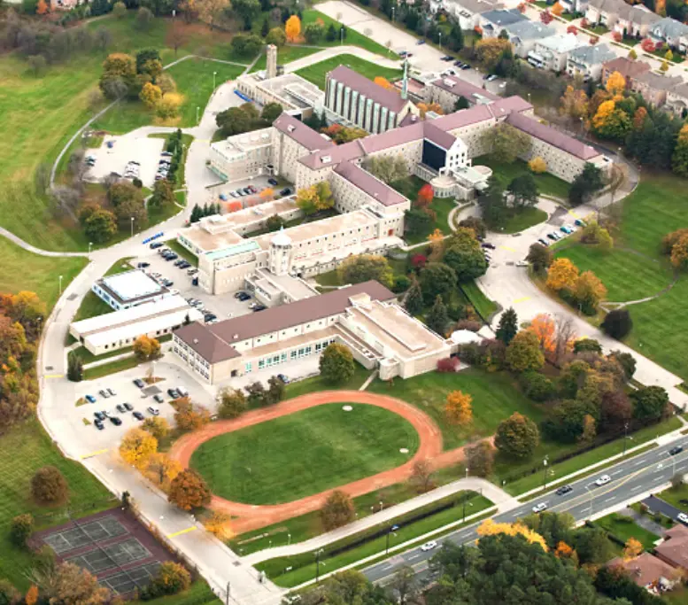 Aerial view of university campus.