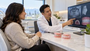 Patient discussing braces and orthodontic treatment costs with a dental professional.